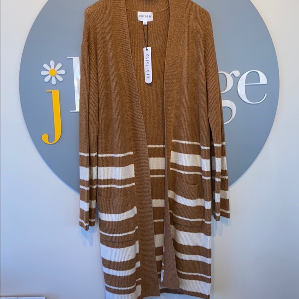 Brown and White Olive & Oak Cardigan